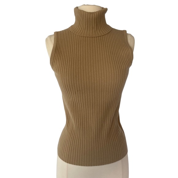 Banana Republic 100% Cashmere Knit Turtleneck Sweater Vest in Tan Camel Sz Small